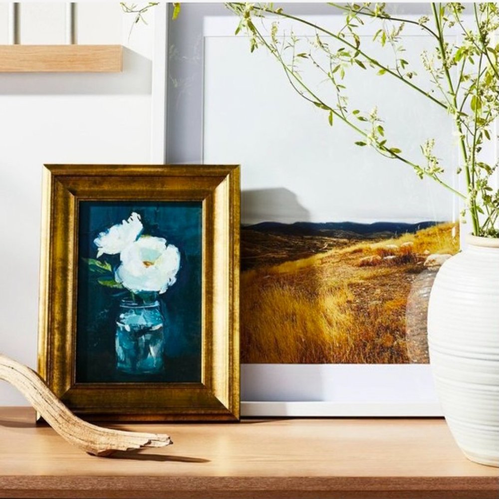 NWT Studio McGee Art Print Gold Framed Navy Blue White Floral Wall Canvas - Picture 2 of 5